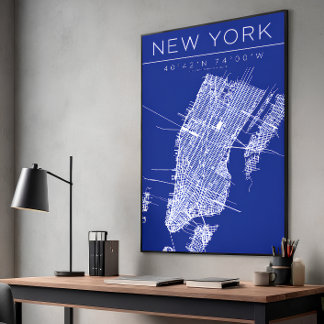 New York Blueprint-Kartenposter Koordinaten Wandku Fotodruck