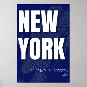 New York Blueprint Stadtplanposter Minimal Poster