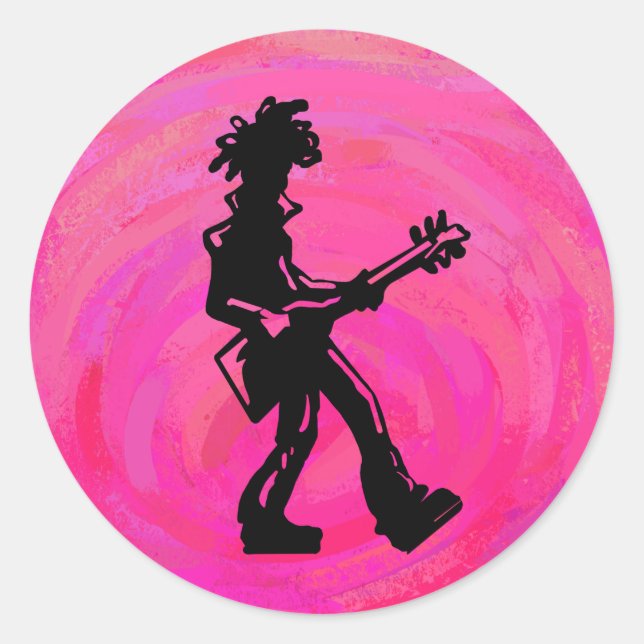 New York Boogie Nights Gitarre Hot Pink Runder Aufkleber (Vorderseite)