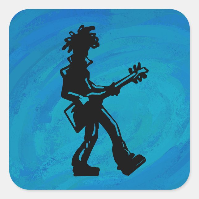 New York Boogie Nights Guitar Blue Quadratischer Aufkleber (Vorderseite)