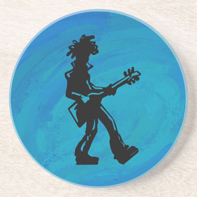 New York Boogie Nights Guitar Blue Sandstein Untersetzer (Vorne)