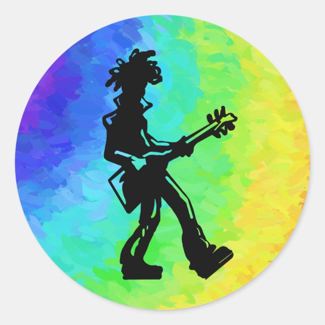 New York Boogie Nights Guitar Rainbow Runder Aufkleber (Vorderseite)