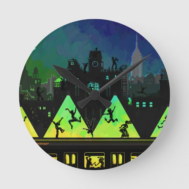 New York Boogie Nights Runde Wanduhr (Vorderseite)