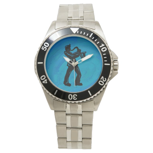 New York Boogie Nights Saxophon Blue Armbanduhr (Vorderseite)