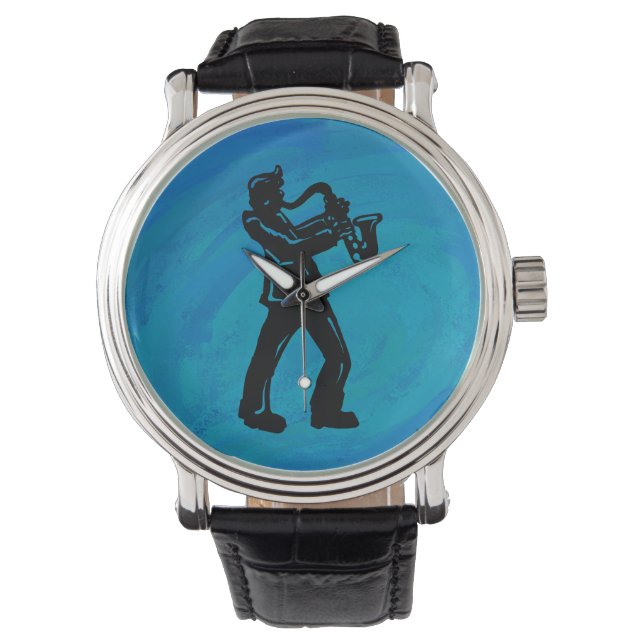 New York Boogie Nights Saxophon Blue Armbanduhr (Vorderseite)