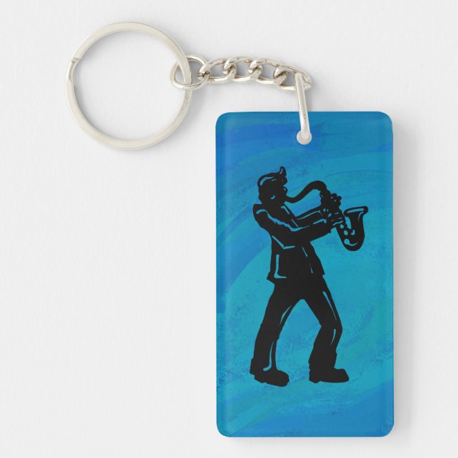 New York Boogie Nights Saxophon Blue Schlüsselanhänger (Vorderseite)