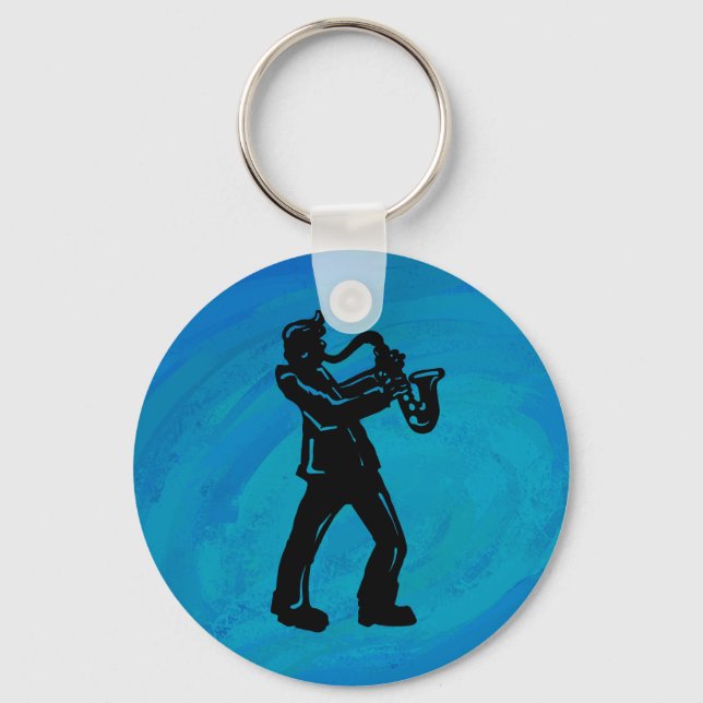 New York Boogie Nights Saxophon Blue Schlüsselanhänger (Vorderseite)