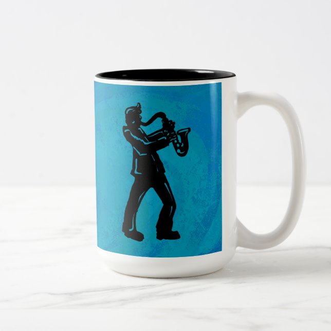 New York Boogie Nights Saxophon Blue Zweifarbige Tasse (Rechts)