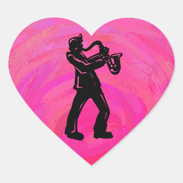 New York Boogie Nights Saxophon Hot Pink Herz-Aufkleber (Vorderseite)