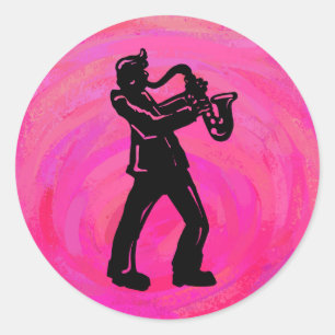 New York Boogie Nights Saxophon Hot Pink Runder Aufkleber
