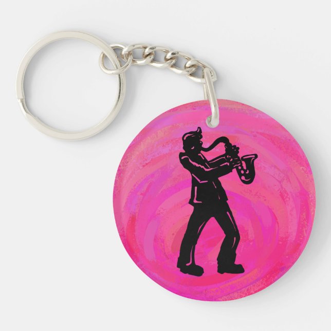 New York Boogie Nights Saxophon Hot Pink Schlüsselanhänger (Vorderseite)
