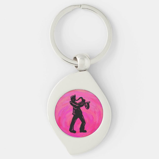 New York Boogie Nights Saxophon Hot Pink Schlüsselanhänger (Vorderseite)