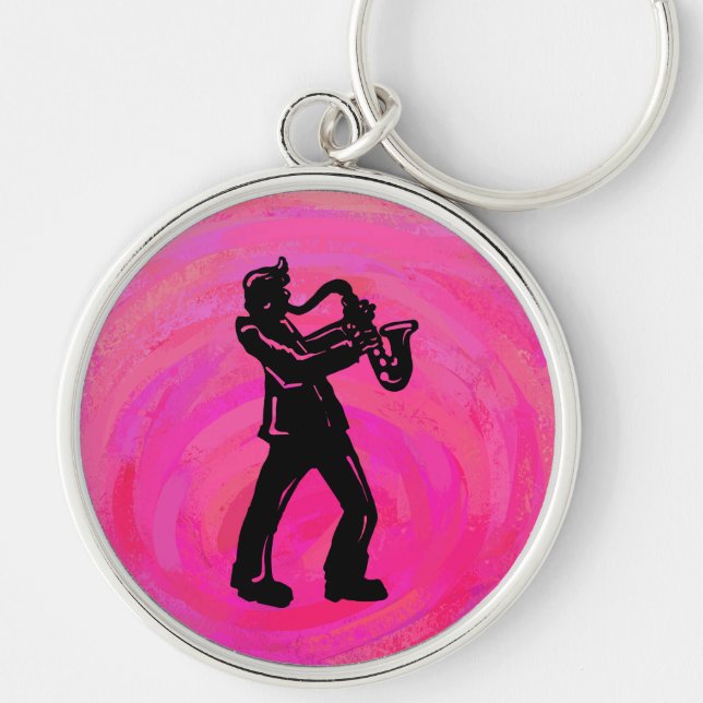 New York Boogie Nights Saxophon Hot Pink Schlüsselanhänger (Vorne)