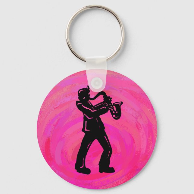 New York Boogie Nights Saxophon Hot Pink Schlüsselanhänger (Vorderseite)