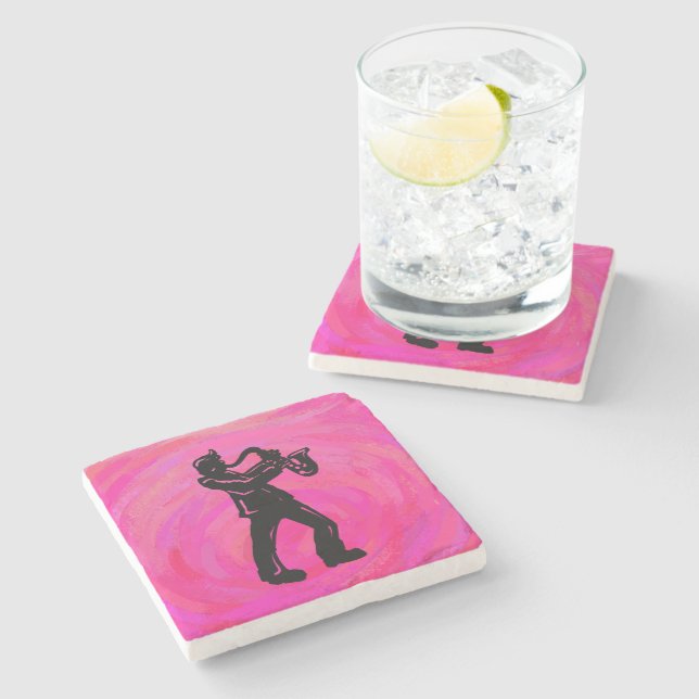 New York Boogie Nights Saxophon Hot Pink Steinuntersetzer (Seitenansicht)
