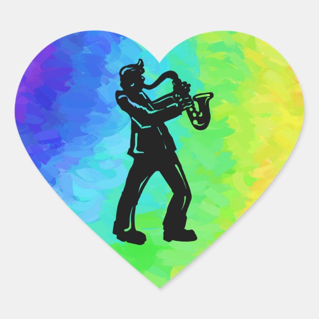 New York Boogie Nights Saxophon Rainbow Herz-Aufkleber (Vorderseite)