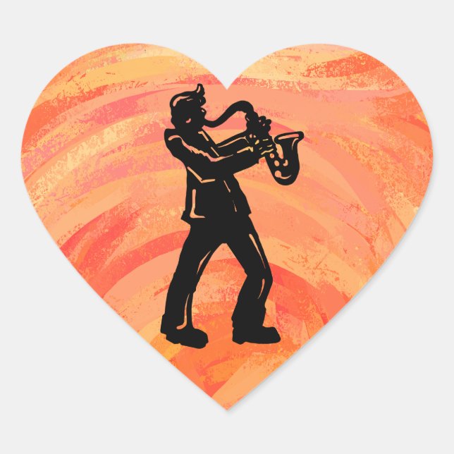 New York Boogie Nights Saxophone Orange Herz-Aufkleber (Vorderseite)