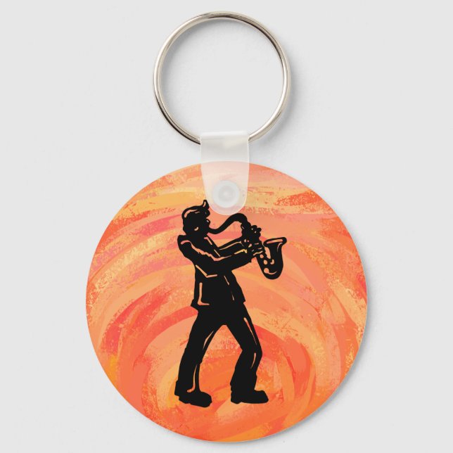 New York Boogie Nights Saxophone Orange Schlüsselanhänger (Vorderseite)