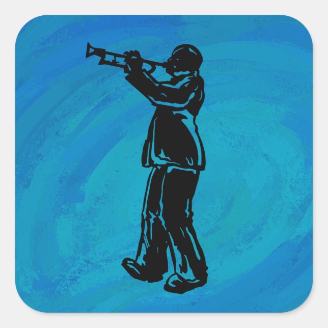 New York Boogie Nights Trumpet Blue Quadratischer Aufkleber (Vorderseite)