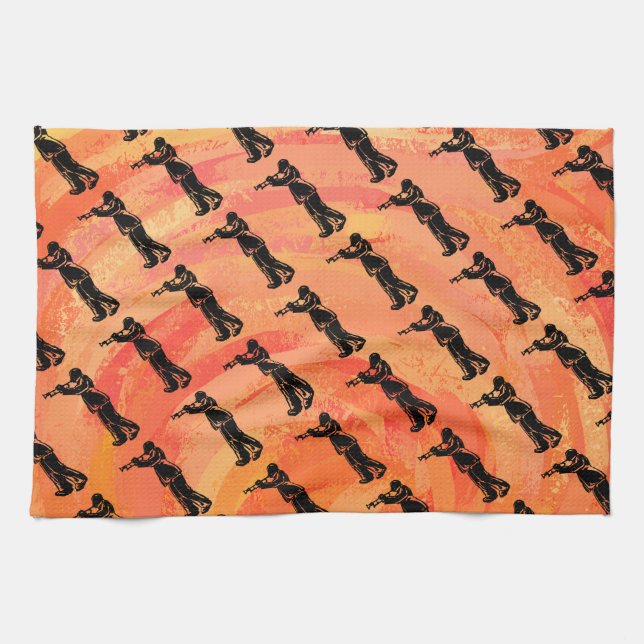 New York Boogie Nights Trumpet Orange Küchentuch (Horizontal)