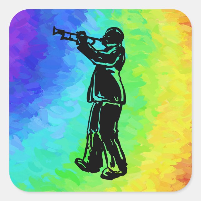 New York Boogie Nights Trumpet Rainbow Quadratischer Aufkleber (Vorderseite)