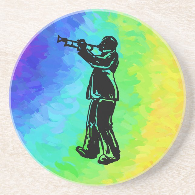 New York Boogie Nights Trumpet Rainbow Sandstein Untersetzer (Vorne)