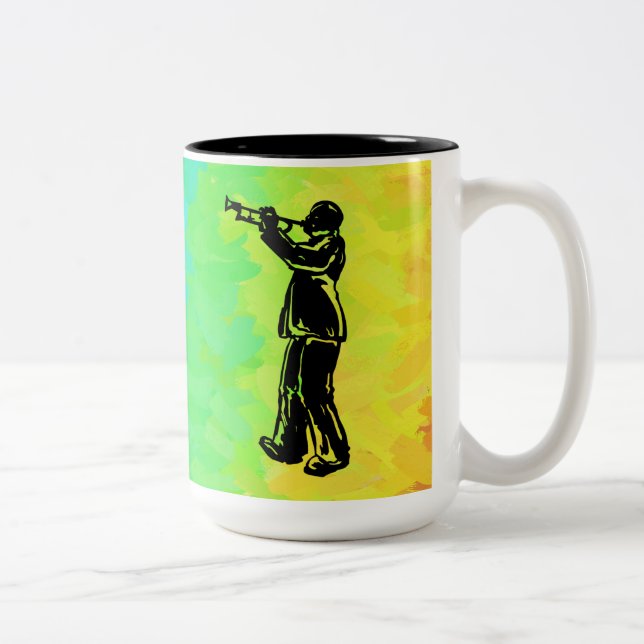 New York Boogie Nights Trumpet Rainbow Zweifarbige Tasse (Rechts)