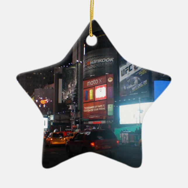 New York Broadway at night Keramik Ornament (Vorne)