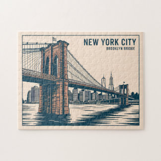 New York Brooklyn Bridge Skyline Bold Retro Travel