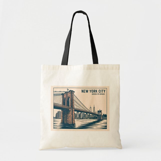 New York Brooklyn Bridge Skyline Bold Retro Travel Tragetasche (Vorne)