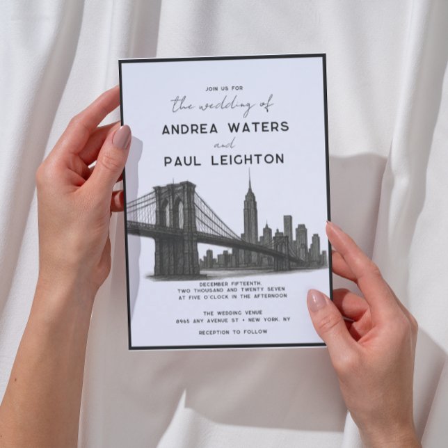 New York Brooklyn Modern Lustration Wedding Einladung (Von Creator hochgeladen)