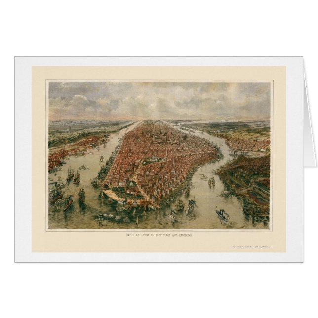 New York, carte panoramique de NY - 1865 (Devant horizontal)