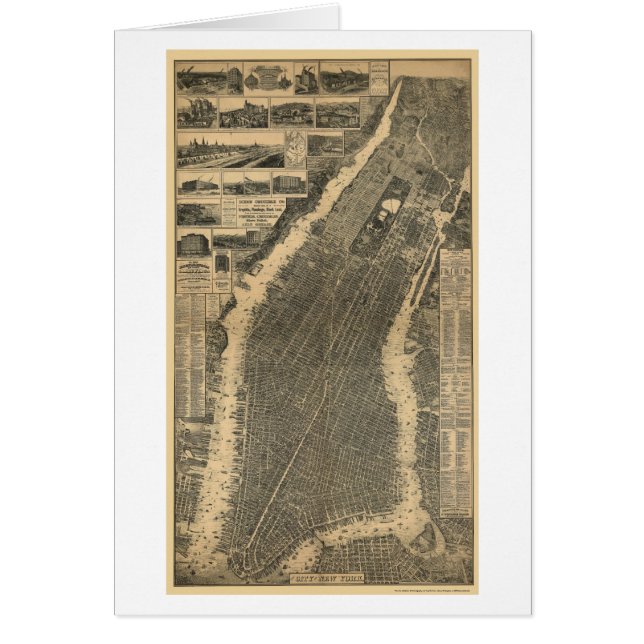 New York, carte panoramique de NY - 1879 (Devant)