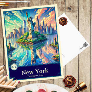 New York   Carte postale ombragée style Anime