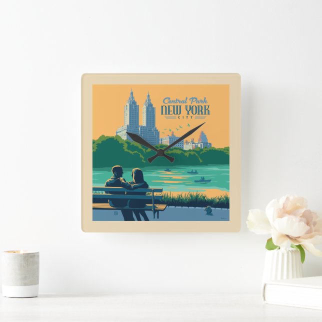 New York Central Park Bench Quadratische Wanduhr (Zuhause)