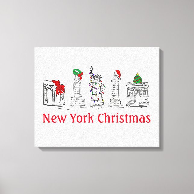 New York Christmas NYC Pen and Ink Illustration Leinwanddruck (Vorderseite)