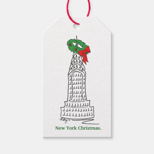 New York Christmas NYC Skycraper Holiday Wreath Geschenkanhänger (Vorderseite)