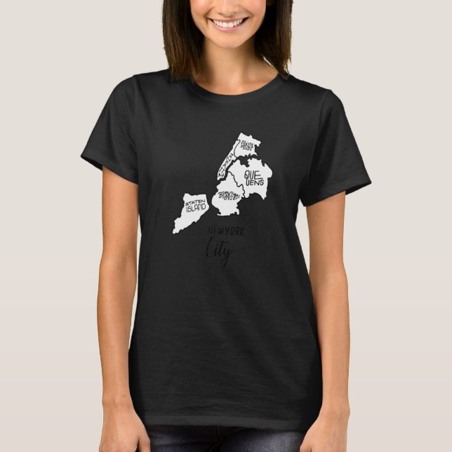 New York City 5 Boroughmap Souvenir Queens Manha T-Shirt (Vorderseite)