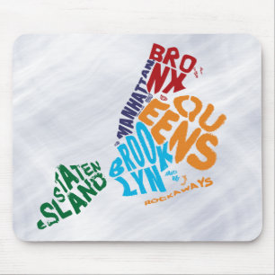 New York City 5 Boroughs Word Art Map Mousepad