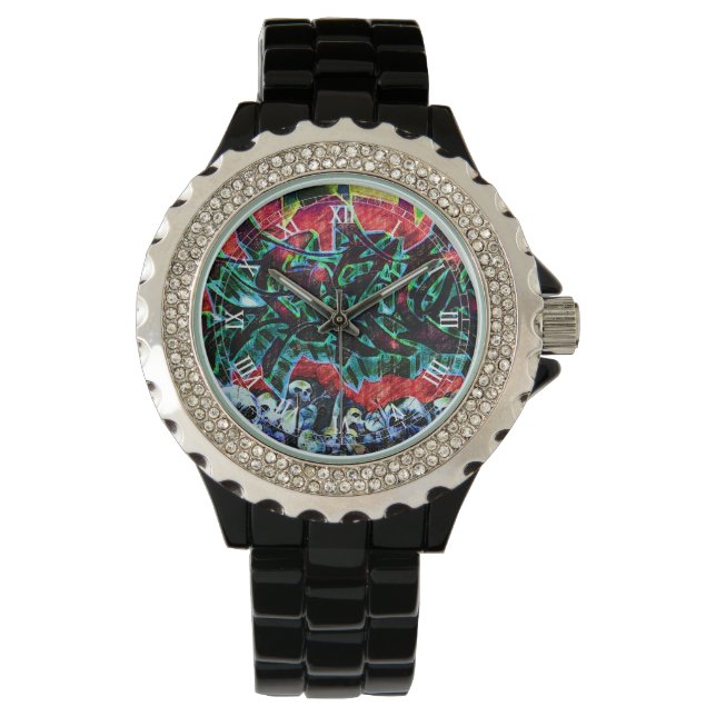 New York City 5 Punkte Skulls Graffiti Armbanduhr (Vorderseite)
