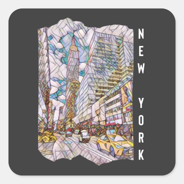 New York City Aesthetic Mosaic Art Quadratischer Aufkleber (Vorderseite)