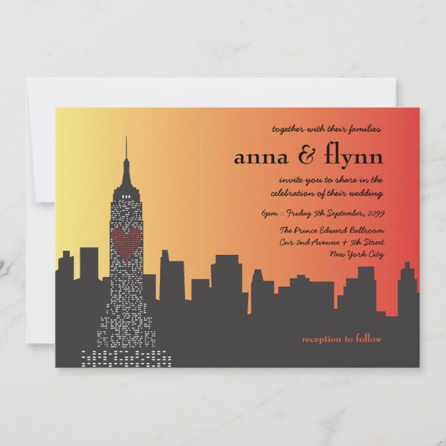 New York City am Abend Einladung zur Hochzeit (Vorderseite)