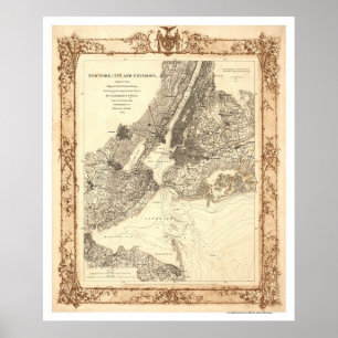 New York City and Environs Map von Lindenkohl 1860 Poster