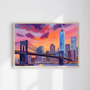 New York City Aquarell-Himmel-Linien-Brücken-Gemäl Poster