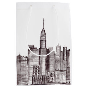 New York City Aquarell Manhattan Skyline Mittlere Geschenktüte