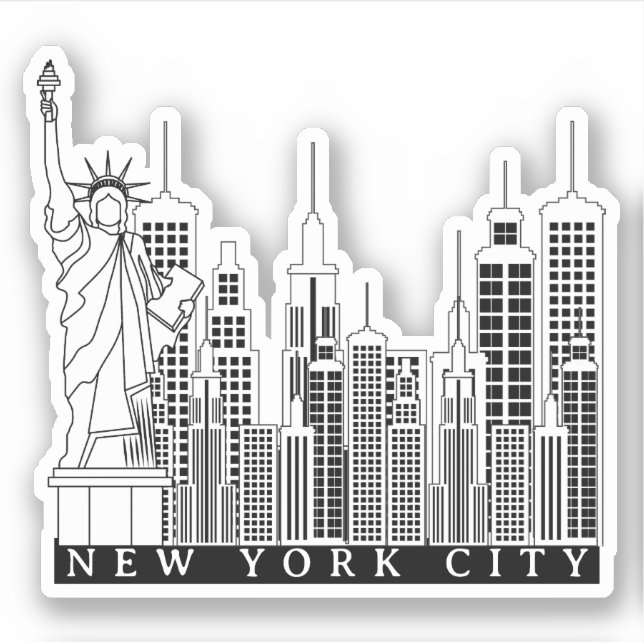 New York City Black and White Silhouette Aufkleber (Vorderseite)