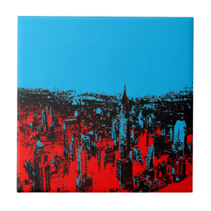 New York City Blue Red Pop Art Fliese
