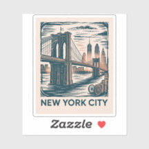New York City Brooklyn Bridge Bold Retro Skyline