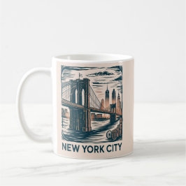 New York City Brooklyn Bridge Bold Retro Skyline Kaffeetasse