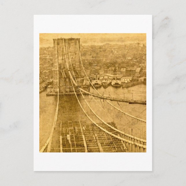 New York City Brooklyn Bridge Construction 1870s Postkarte (Vorderseite)